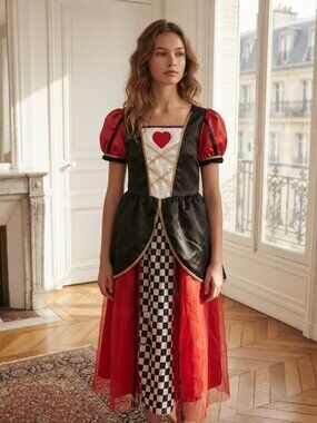 Relibeauty Girls Black & Red Queen of Hearts Costume Dress US Size 14-16